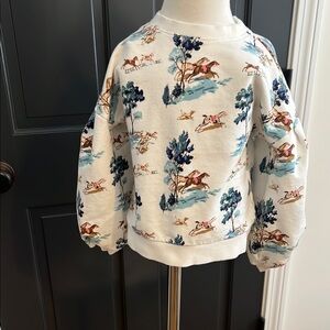 Janie and Jack Kids Equestrian Print Sweatshirt - White and Blue